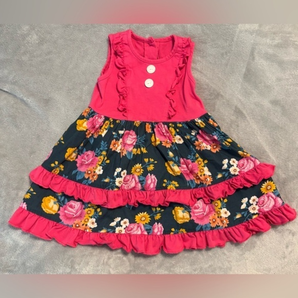 Ricrac & Ruffles Pink Floral Ruffle Dress Size 3T